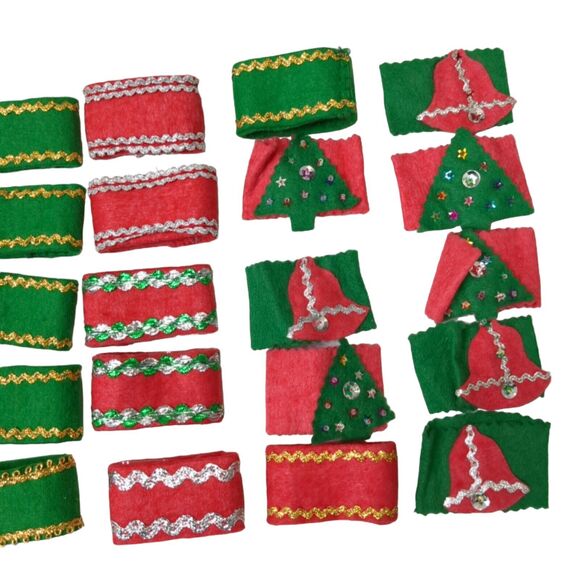 Huge Lot of 35 Christmas Cloth Napkins Rings Red & Green - Picture 4 of 5